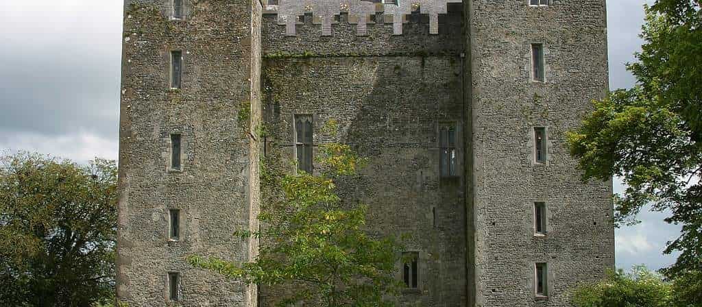 stone castle with flags