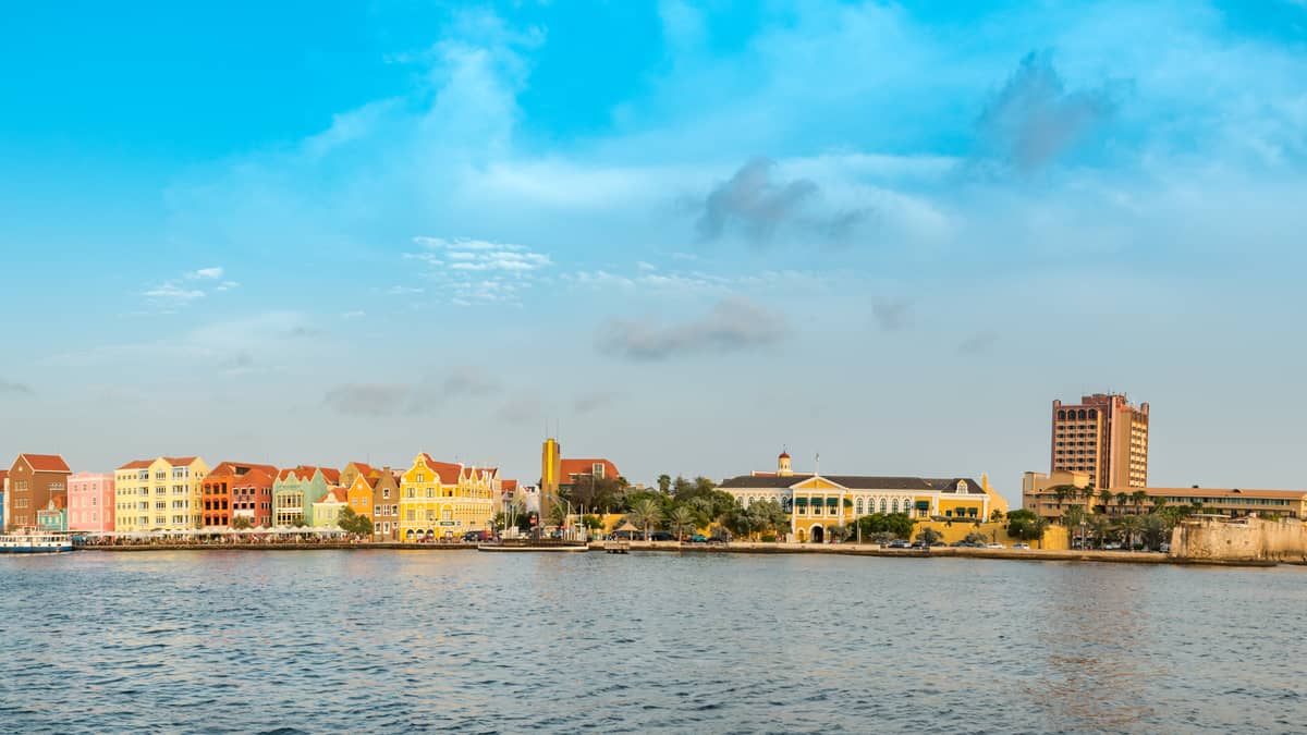 colorful buildings waterfront cityscape