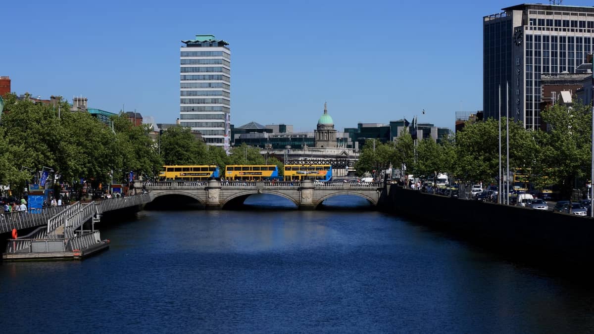 cityscape river bridge buildings