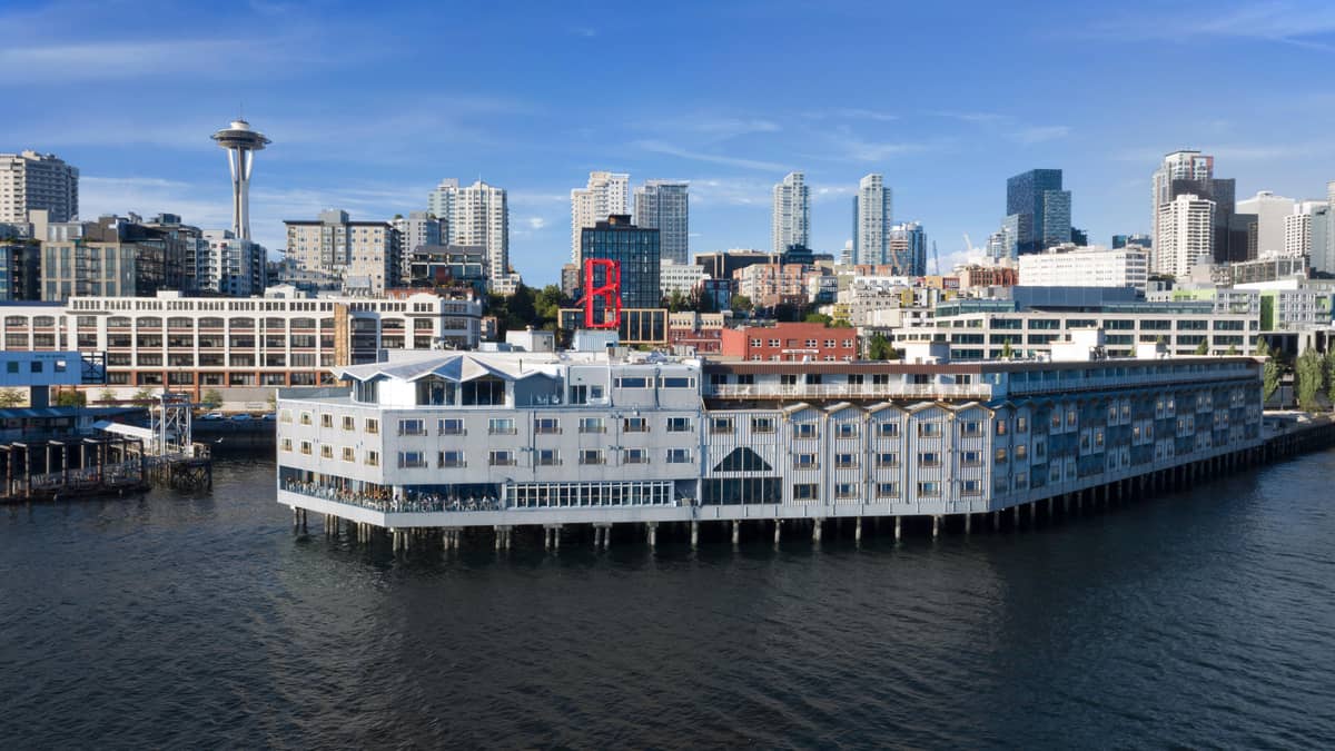 The Edgewater, United States — The Edgewater - Hotel drone image with the Space Needle