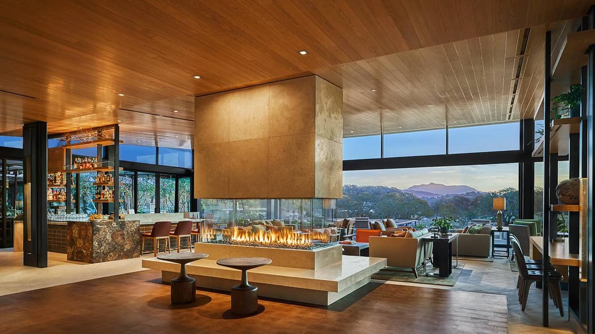 Montage Healdsburg, United States — Montage Healdsburg - Scout Field Bar located in the lobby with panoramic views of the vineyards