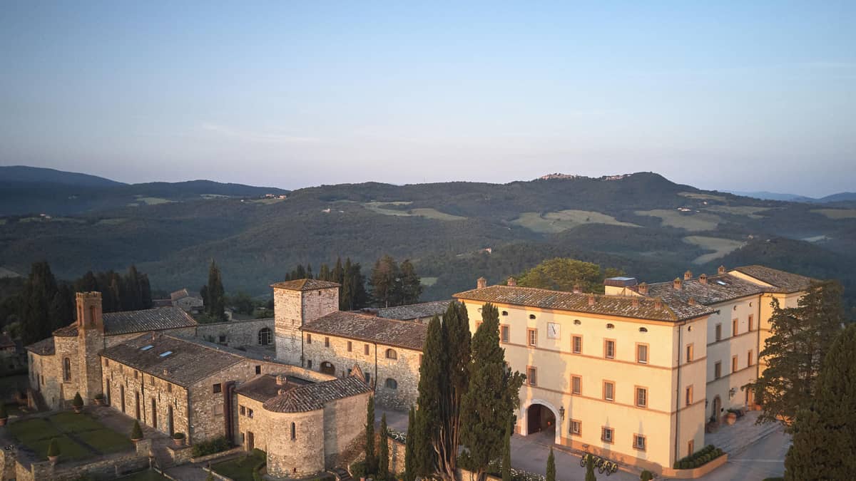 Castello di Casole, A Belmond Hotel, Tuscany, Italy — Castello di Casole, A Belmond Hotel, Tuscany - Aerial view of the hotel