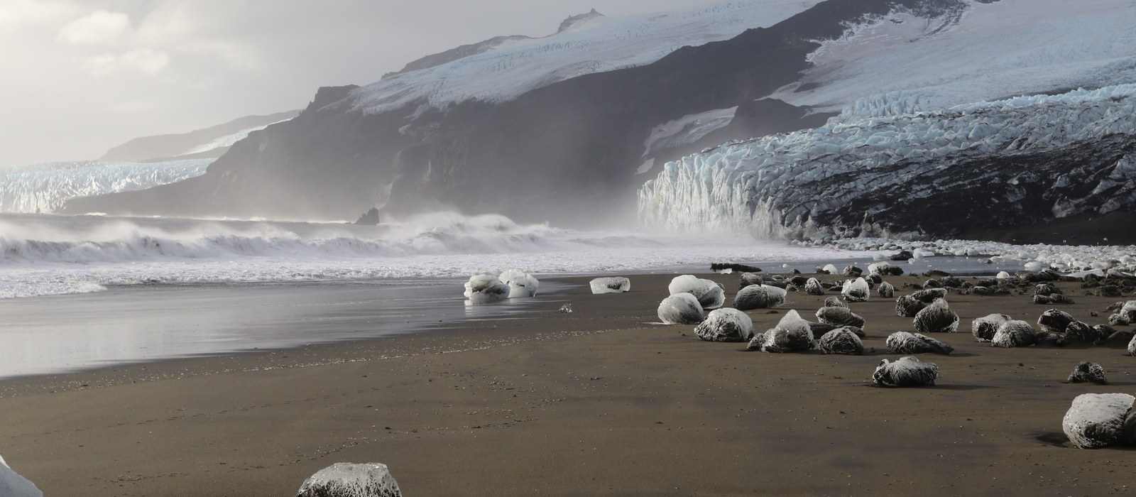glacier coastline beach icebergs