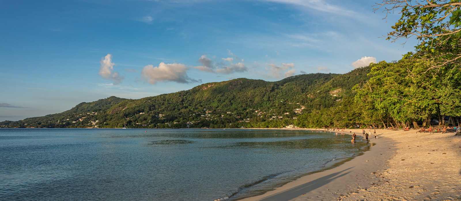 tropical beach coastline mountains