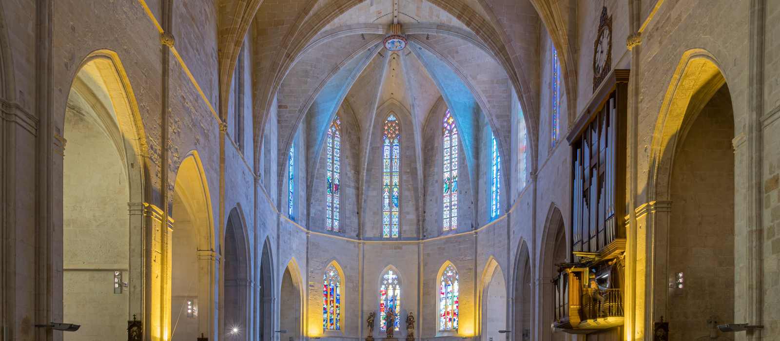 church interior stained glass organ