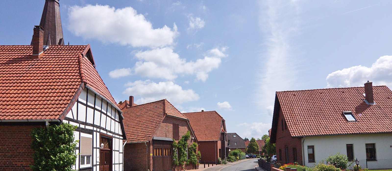village street traditional architecture church