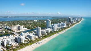 Miami, Florida, United States — Miami, Beach, sun, ocean, Aerial, Sand, Beaches, buildings