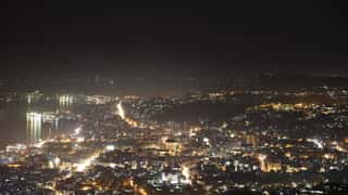 cityscape night lights harbor