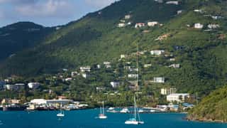 coastal town harbor boats hills