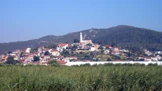 village on hill with church