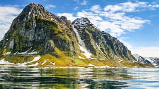 mountain landscape water snow sky