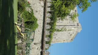 historic stone building garden