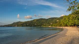 tropical beach coastline mountains