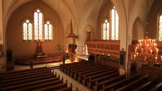 church interior altar pews