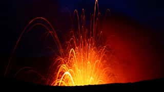 volcano eruption lava night