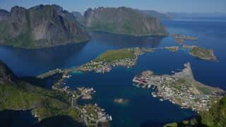 coastal village mountains harbor