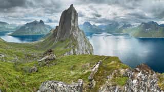 mountains fjord coastline