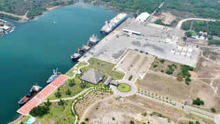 harbor ships greenery aerial view