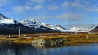 snowy mountains lake village