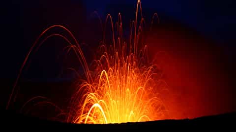 volcano eruption lava night