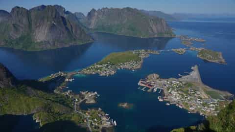 coastal village mountains harbor