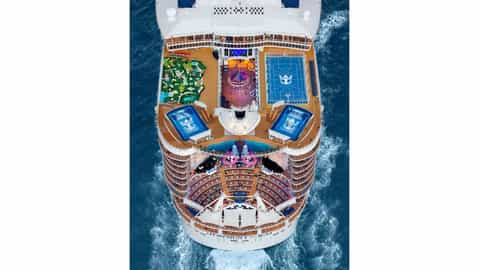 Aerial view of a large cruise ship at sea - Symphony Of The Seas, Royal Caribbean