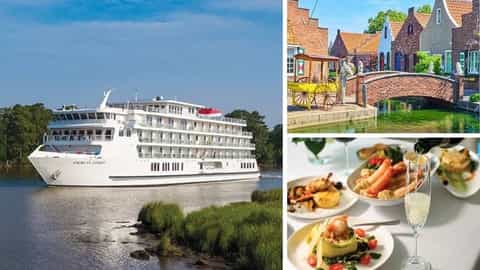 A white riverboat sails on a calm waterway - ACL American Patriot, American Cruise Lines