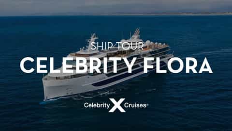 A large white cruise ship sails on the ocean - Celebrity Flora, Celebrity Cruises