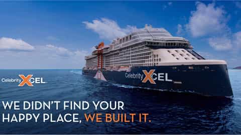 A large cruise ship sails on the ocean under a blue sky - Celebrity Xcel, Celebrity Cruises