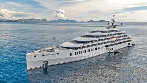 A large white ship sails on the blue sea - Emerald Kaia, Emerald Cruises