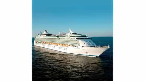 A large cruise ship sails on the ocean - Freedom Of The Seas, Royal Caribbean