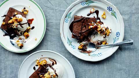 Brownies topped with ice cream and caramel popcorn - Harmony Of The Seas, Royal Caribbean