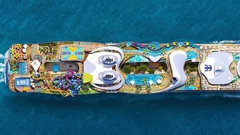 Aerial view of a large cruise ship sailing on the ocean - Legend Of The Seas, Royal Caribbean