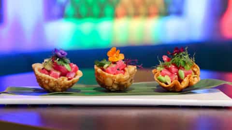 Three tuna tartare appetizers in crispy shells - Mariner Of The Seas, Royal Caribbean