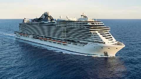 A large cruise ship sails on the ocean - MSC Seascape, MSC Cruises