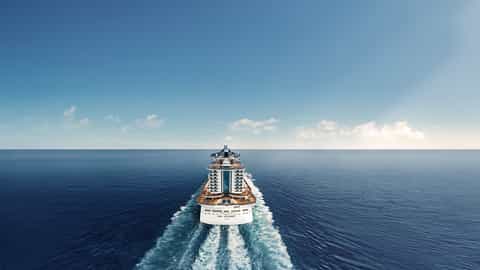 A large cruise ship sails through the ocean - MSC Seashore, MSC Cruises