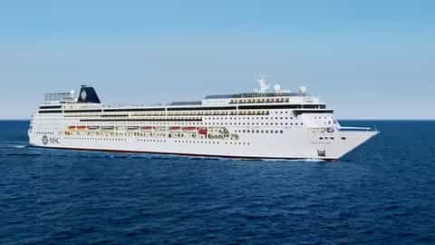 A large white cruise ship sails on the blue ocean - MSC Seaview, MSC Cruises