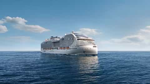 A large cruise ship sails on the ocean - MSC World Atlantic, MSC Cruises