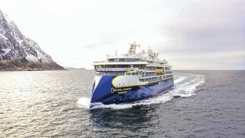 The National Geographic Endurance ship sails on the ocean - National Geographic Endurance, Lindblad Expeditions