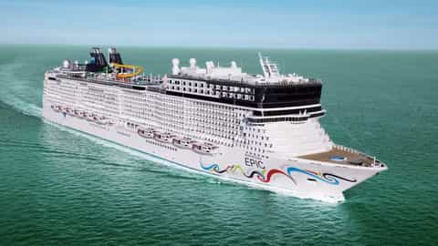 A large cruise ship sails on the ocean - Norwegian Epic, Norwegian Cruise Line