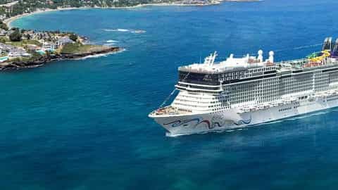 A large cruise ship sails on the blue ocean - Norwegian Epic, Norwegian Cruise Line