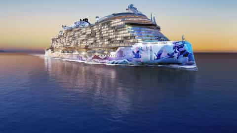 A cruise ship sails on the ocean at sunset - Norwegian Luna, Norwegian Cruise Line