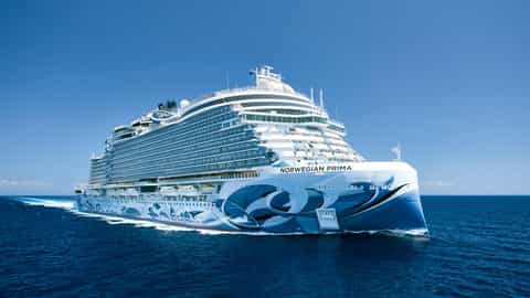 A large cruise ship sails on the ocean - Norwegian Prima, Norwegian Cruise Line