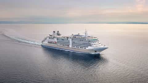 A large cruise ship sails on the ocean - Silver Moon, Silversea Cruises
