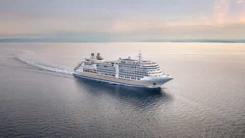 A large cruise ship sails on the ocean - Silver Moon, Silversea Cruises