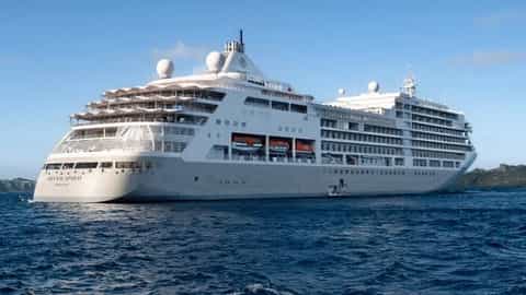 A large cruise ship sails on the ocean - Silver Spirit, Silversea Cruises