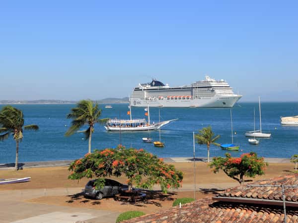 cruise ship harbor boats palm trees