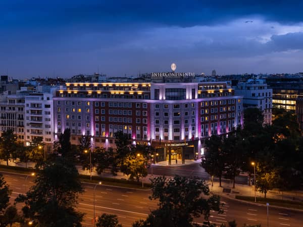 InterContinental Madrid, Spain — InterContinental Madrid - Hotel facade at night