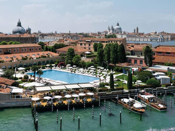 Hotel Cipriani, A Belmond Hotel, Venice, Italy — Hotel Cipriani, A Belmond Hotel, Venice - Aerial view of the swimming pool