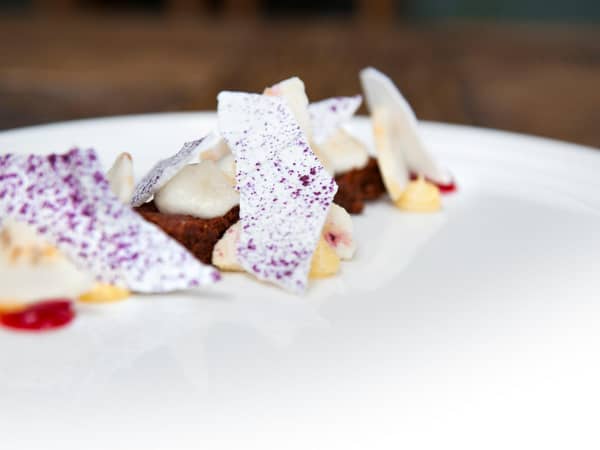 Treetops Lodge & Estate, New Zealand — Treetops Lodge & Estate - Fermented Chocolate Pave Estate Manuka Honey Tamerillo Meringue Cheesecake Mousse Dessert